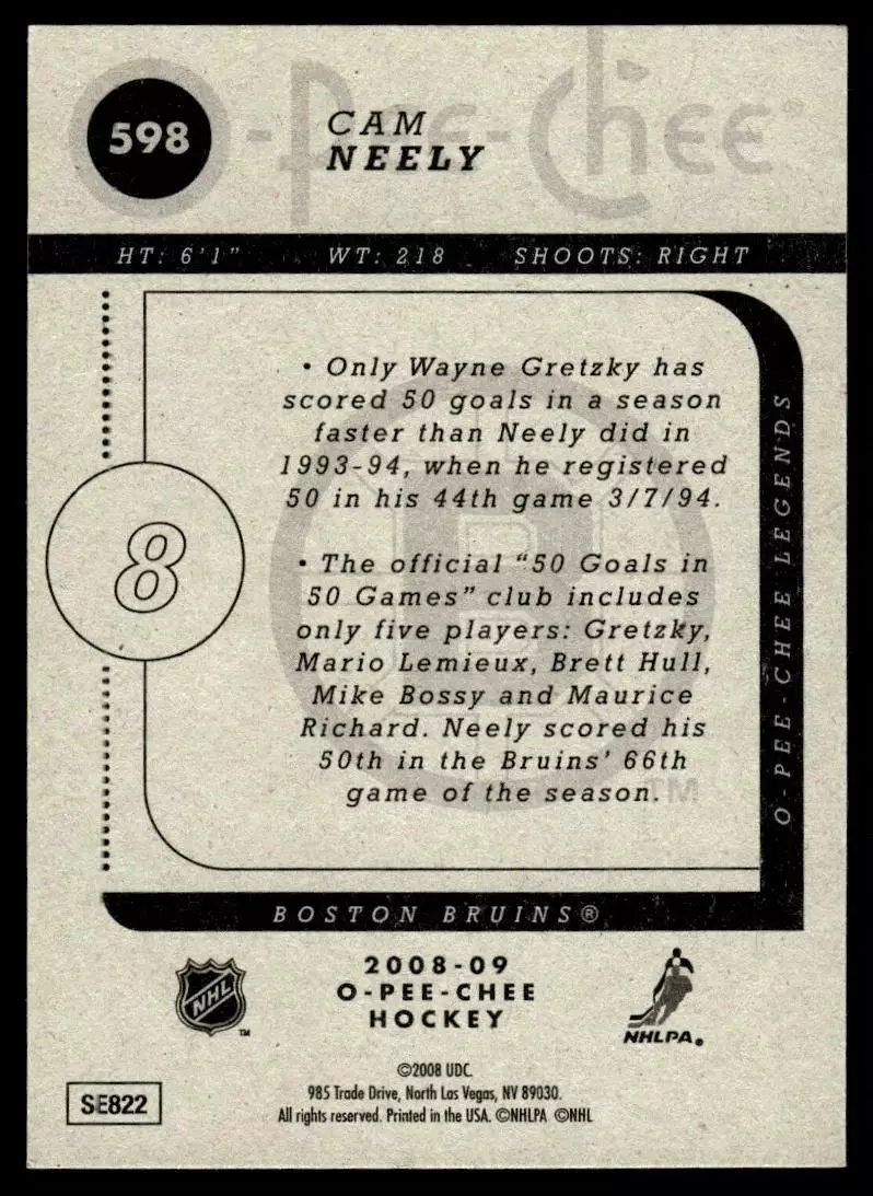 2008-09 O-Pee-Chee #598 Cam Neely 1