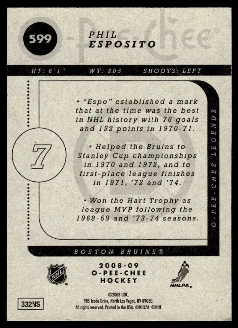 2008-09 O-Pee-Chee #599 Phil Esposito 1