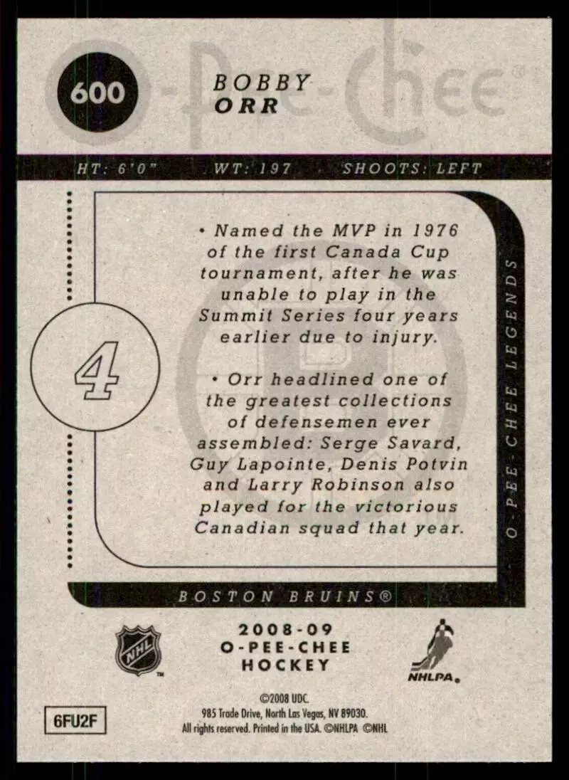 2008-09 O-Pee-Chee #600 Bobby Orr 1