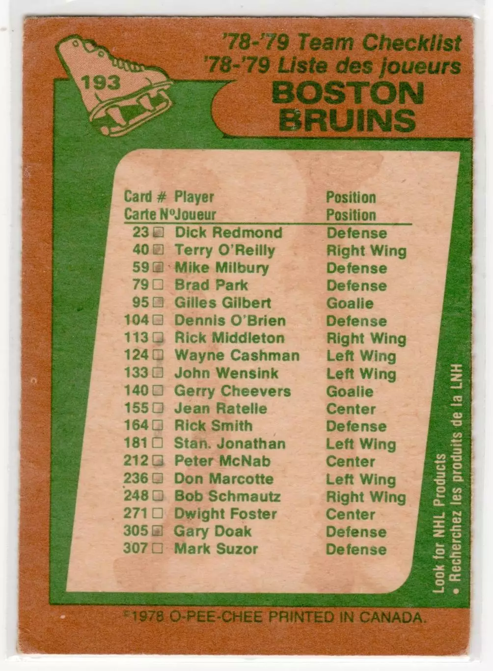 1978-79 Topps #193 Bruins Team CL 1