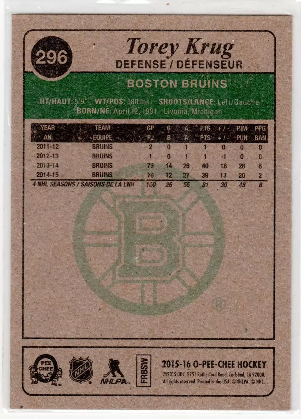 2015-16 O-Pee-Chee Retro #296 Torey Krug 1
