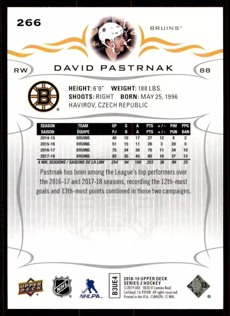 2018-19 Upper Deck #266 David Pastrnak 1