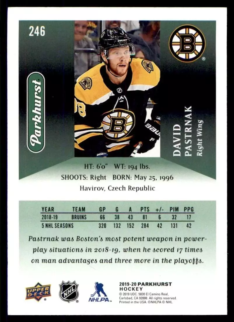 2019-20 Parkhurst #246 David Pastrnak SP 1