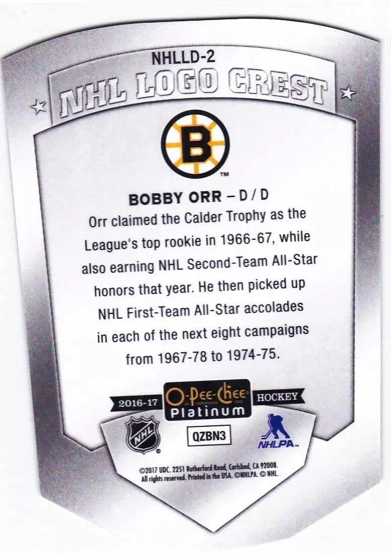 2016-17 O-Pee-Chee Platinum NHL Logo Crest Die Cuts #NHLLD2 Bobby Orr 1