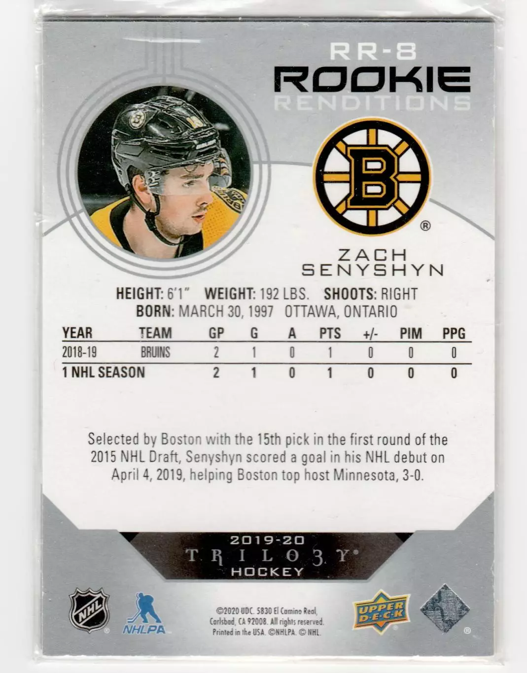 2019-20 Upper Deck Trilogy Rookie Renditions #RR8 Zach Senyshyn 1