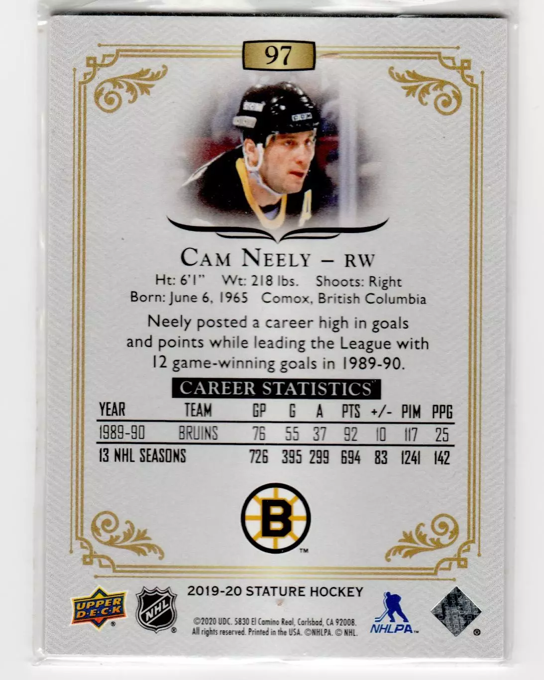 2019-20 Upper Deck Stature Red #97 Cam Neely 36\75 1