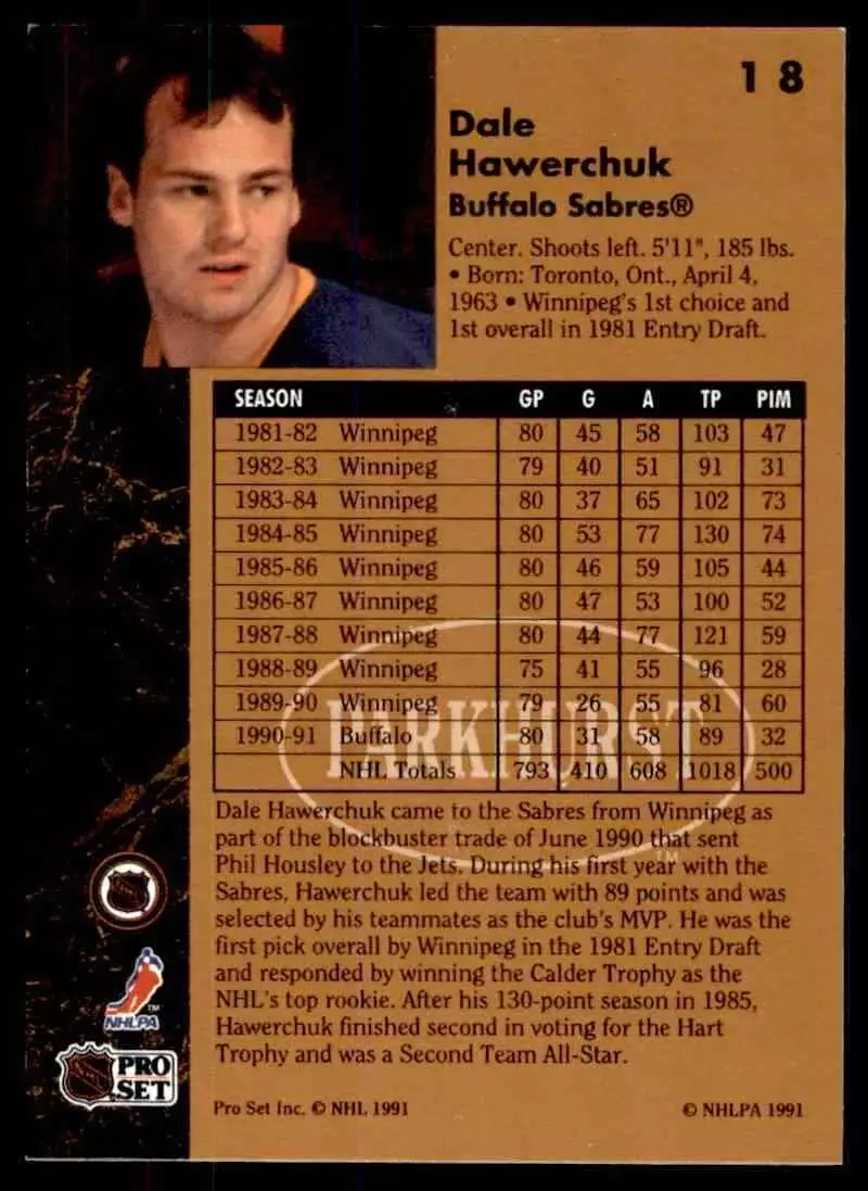 1991-92 Parkhurst #18 Dale Hawerchuk 1
