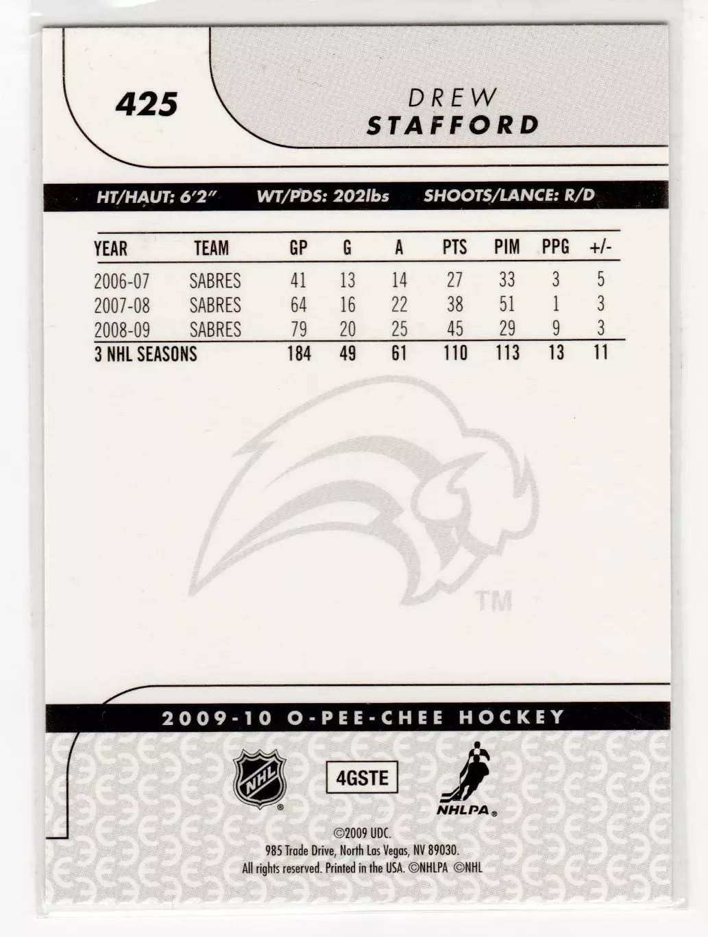 2009-10 O-Pee-Chee Rainbow #425 Drew Stafford 1