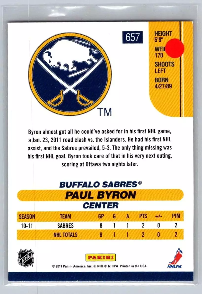 2010-11 Score #657 Paul Byron RC 1