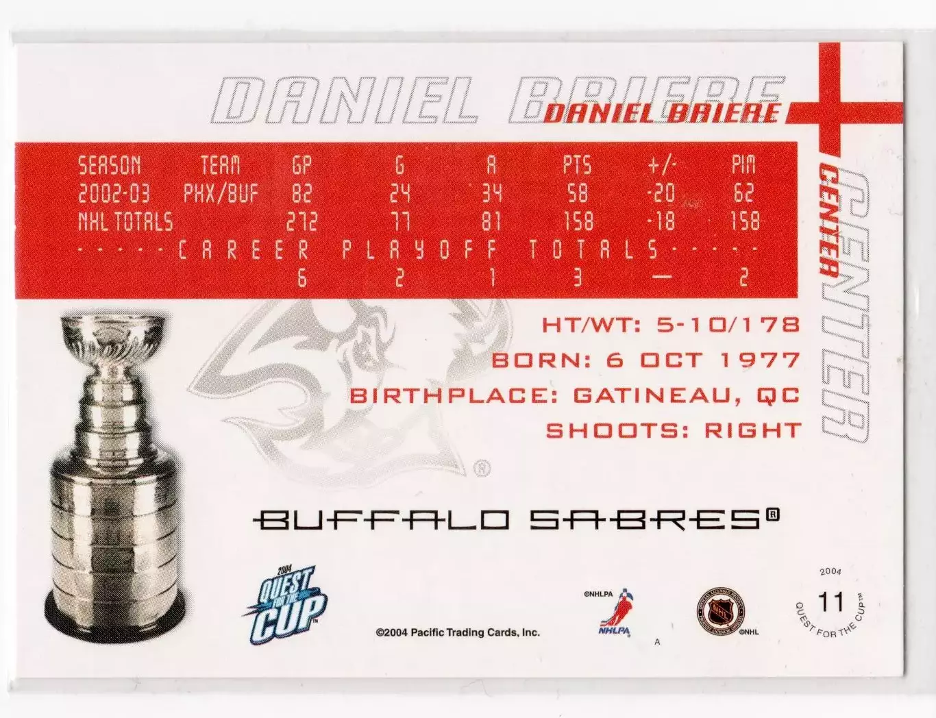 2003-04 Pacific Quest for the Cup #11 Daniel Briere 1