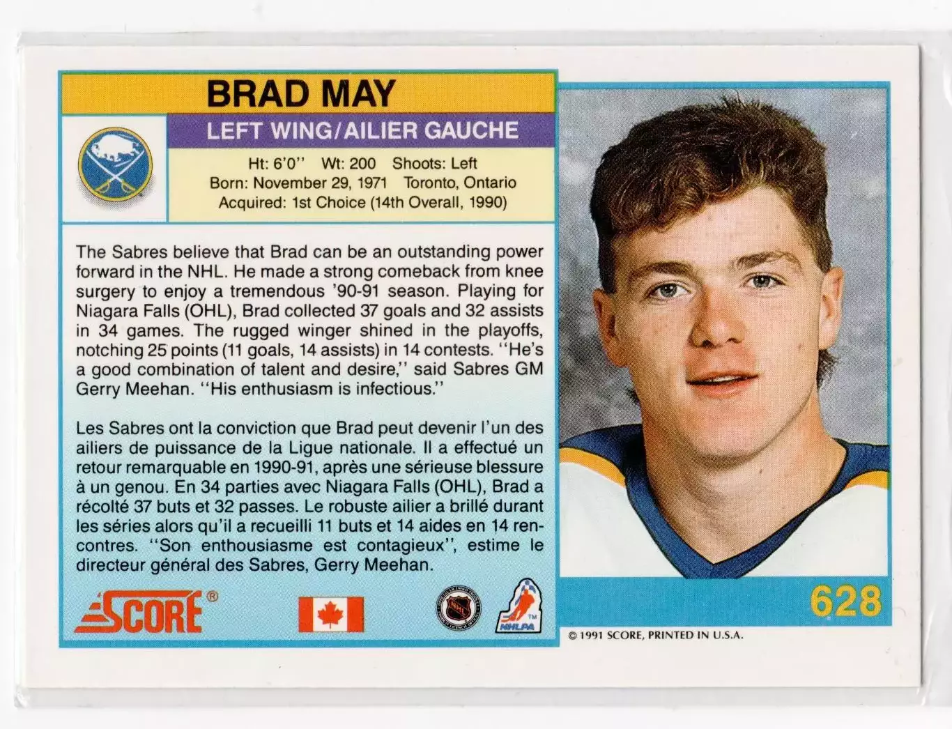 1991-92 Score Canadian Bilingual #628 Brad May 1