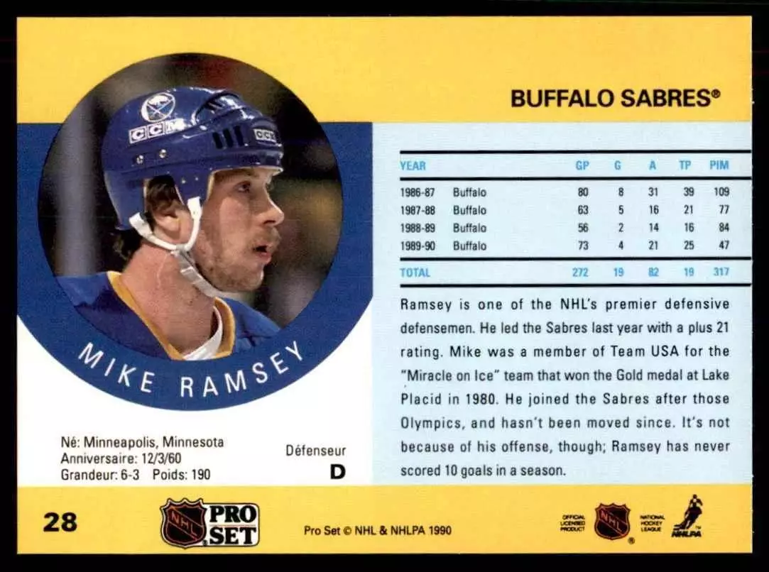 1990-91 Pro Set #28 Mike Ramsey 1