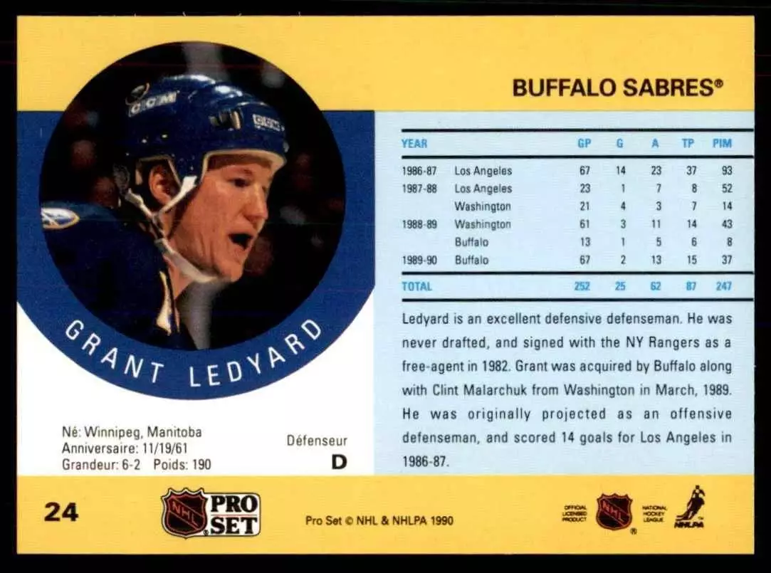 1990-91 Pro Set #24 Grant Ledyard RC 1