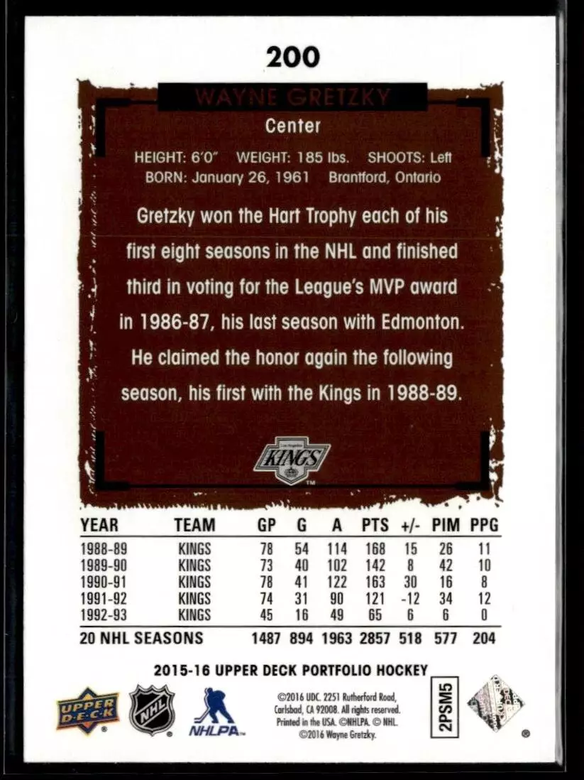 2015-16 Upper Deck Portfolio #200 Wayne Gretzky 1