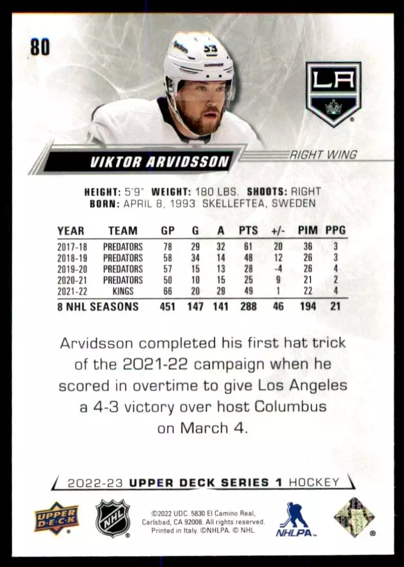 2022-23 Upper Deck #80 Viktor Arvidsson 1