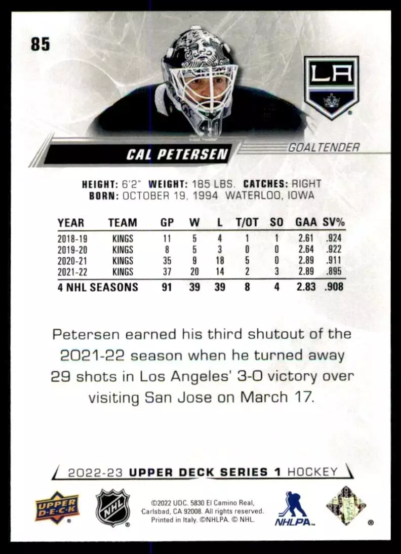 2022-23 Upper Deck #85 Cal Petersen 1
