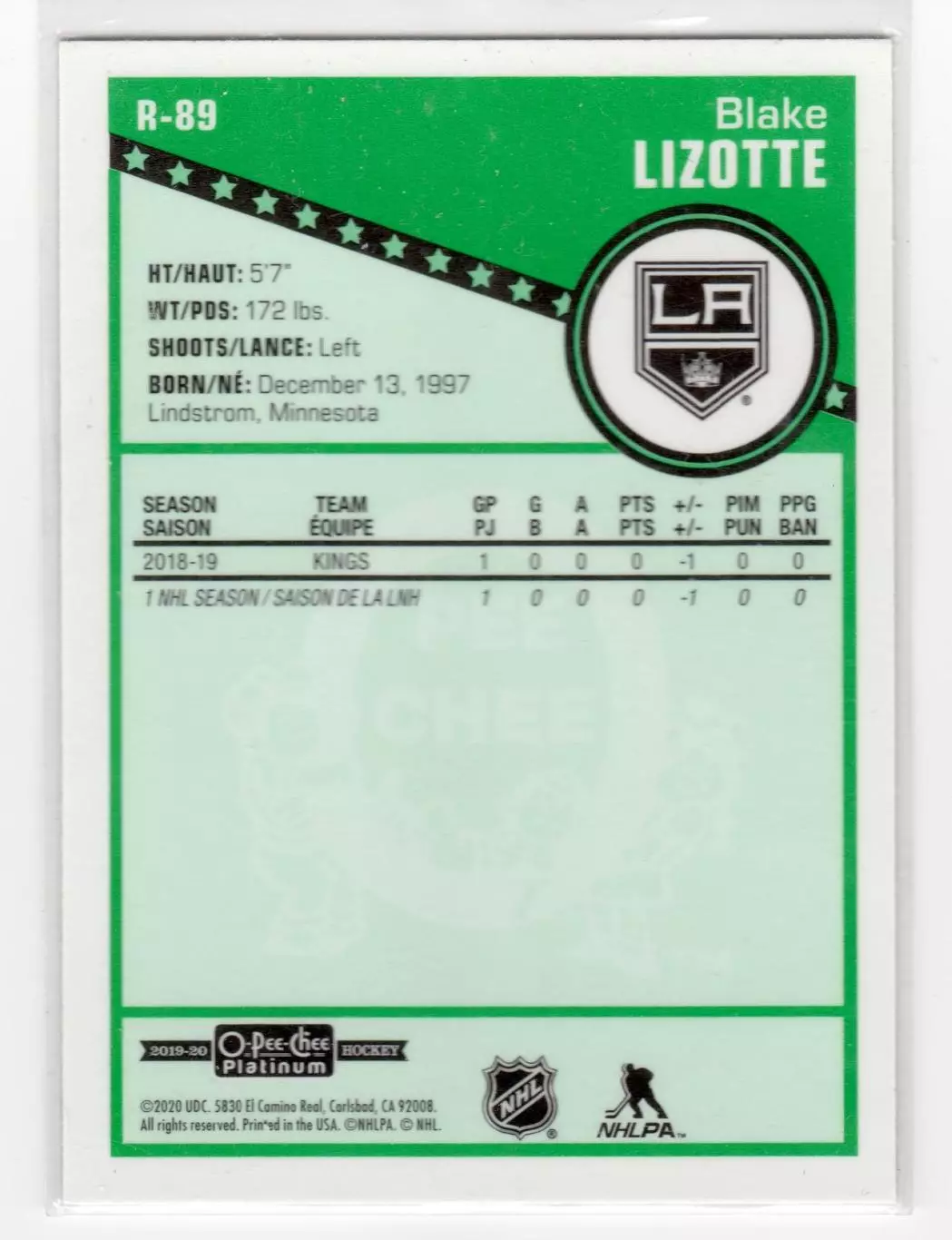 2019-20 O-Pee-Chee Platinum Retro #R89 Blake Lizotte 1