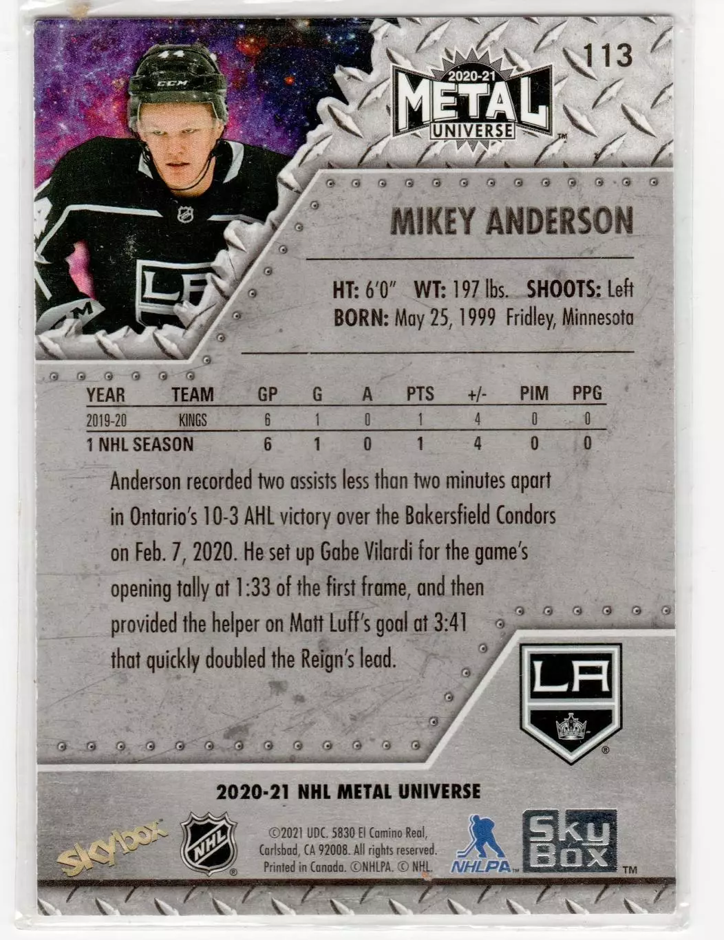 2020-21 Metal Universe #113 Mikey Anderson RC 1