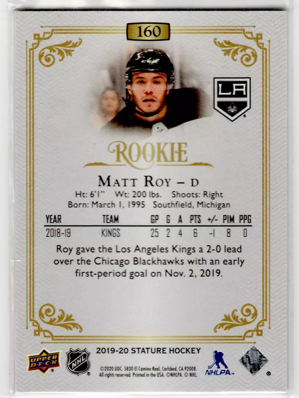 2019-20 Upper Deck Stature #160 Matt Roy RC 253\399 1