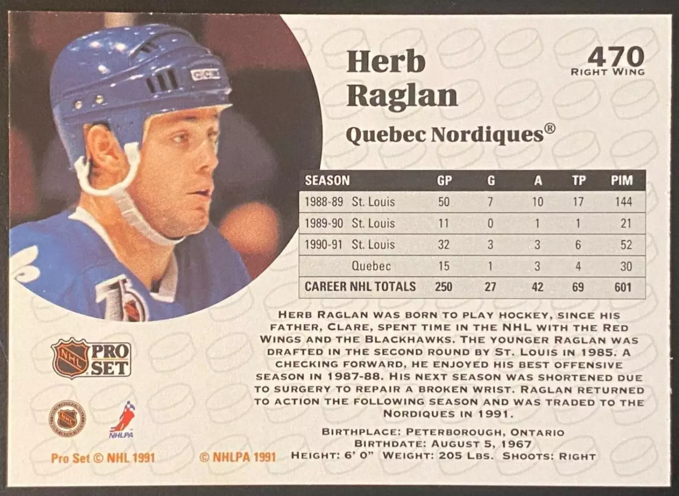 1991-92 Pro Set #470 Herb Raglan 1