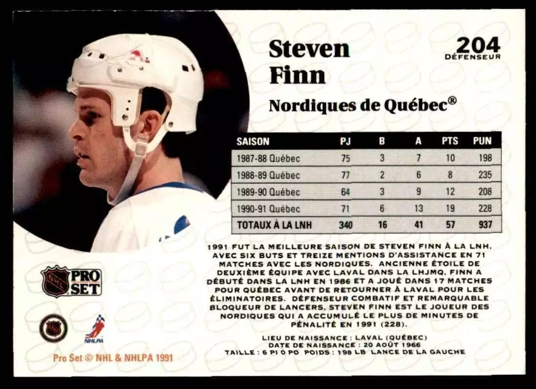 1991-92 Pro Set French #204 Steven Finn 1