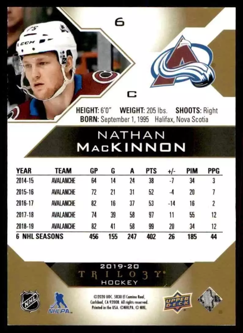 2019-20 Upper Deck Trilogy #6 Nathan MacKinnon 1