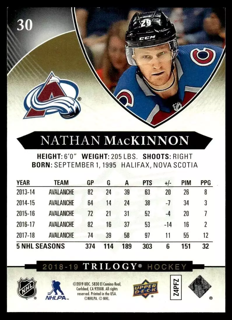 2018-19 Upper Deck Trilogy #30 Nathan MacKinnon 1