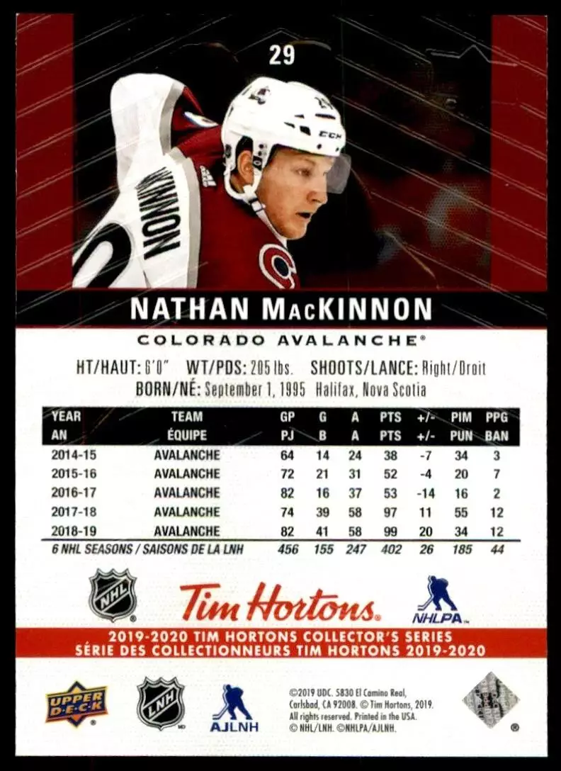 2019-20 Upper Deck Tim Hortons #29 Nathan MacKinnon 1