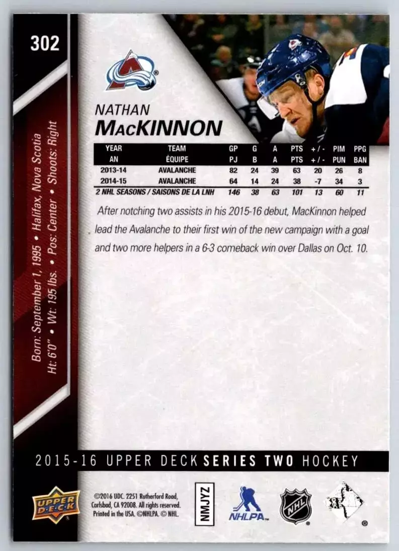 2015-16 Upper Deck #302 Nathan MacKinnon 1
