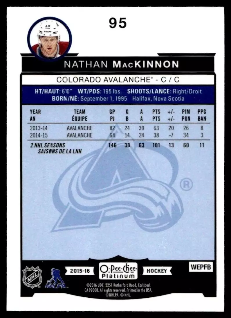 2015-16 O-Pee-Chee Platinum #95 Nathan MacKinnon 1