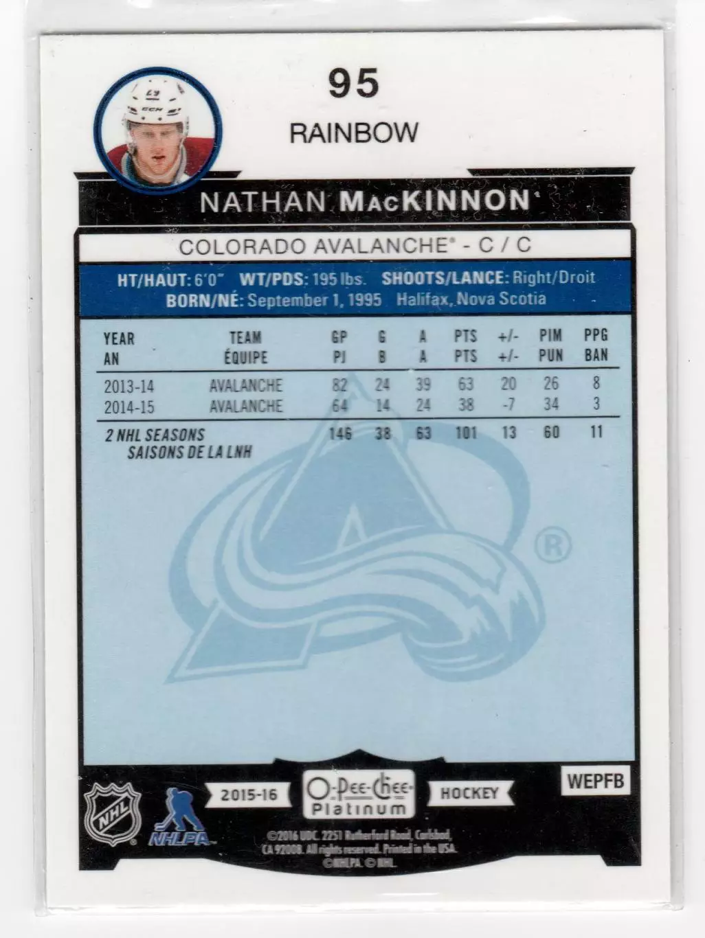 2015-16 O-Pee-Chee Platinum Rainbow #95 Nathan MacKinnon 1