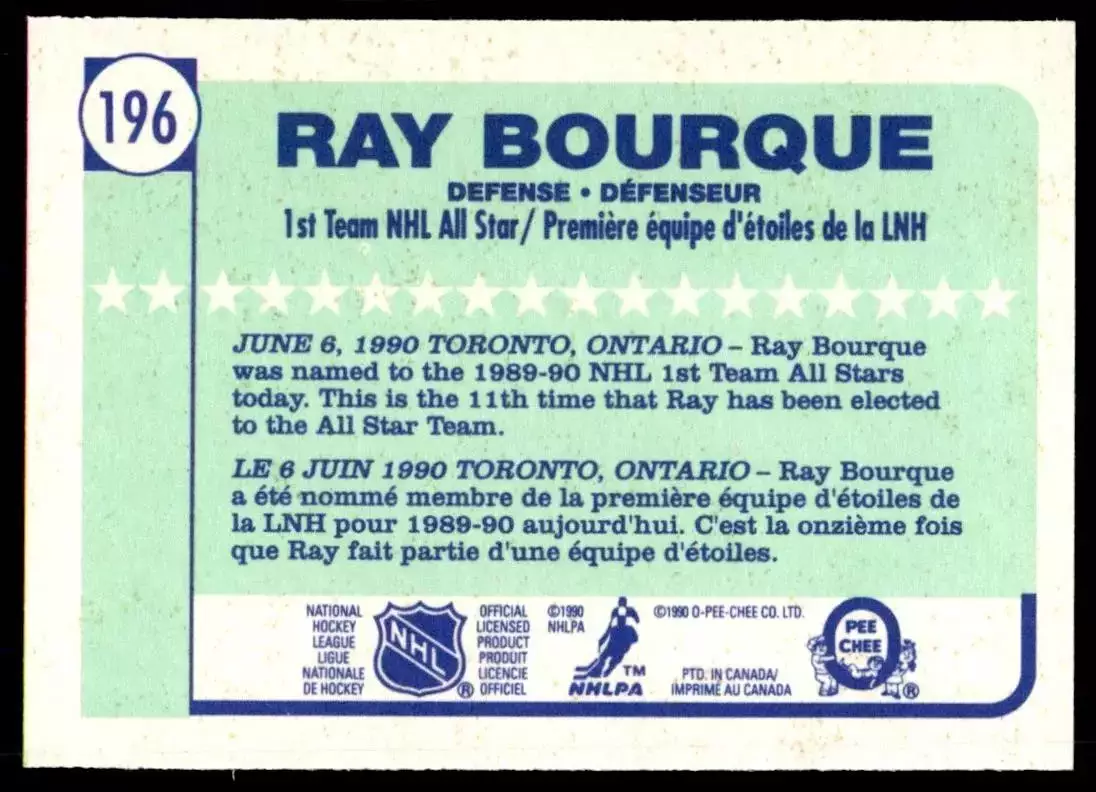 1990-91 O-Pee-Chee #196 Ray Bourque AS1 1