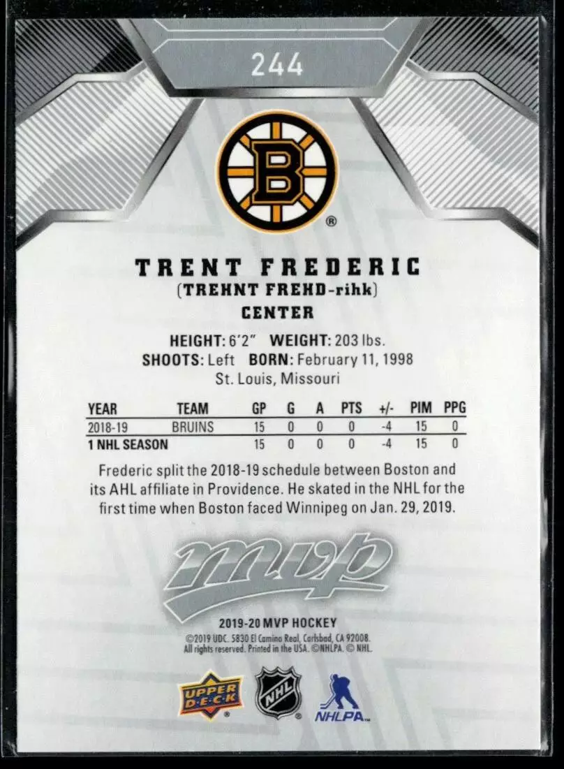 2019-20 Upper Deck MVP Silver Script #244 Trent Frederic 1