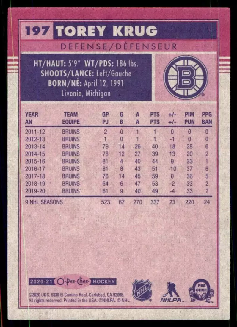 2020-21 O-Pee-Chee Retro #197 Torey Krug 1