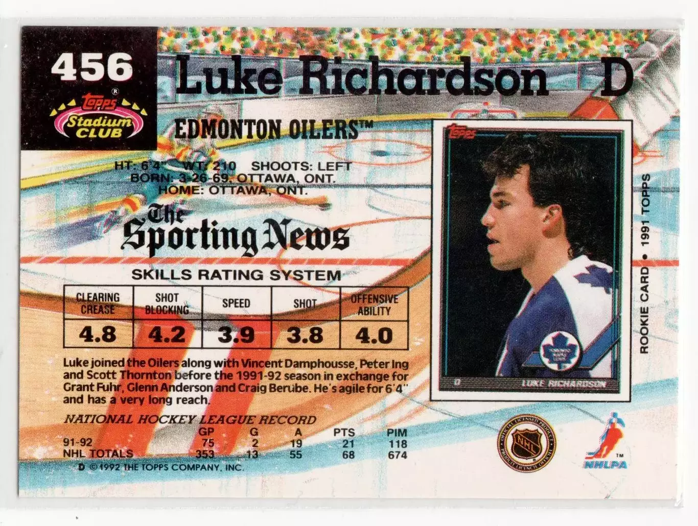 1992-93 Stadium Club #456 Luke Richardson 1