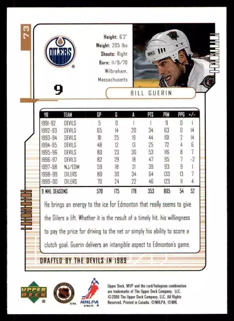 2000-01 Upper Deck MVP #73 Bill Guerin 1