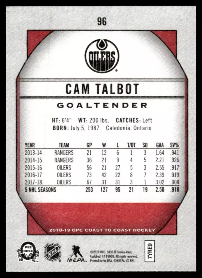 2018-19 O-Pee-Chee Coast to Coast #96 Cam Talbot 1