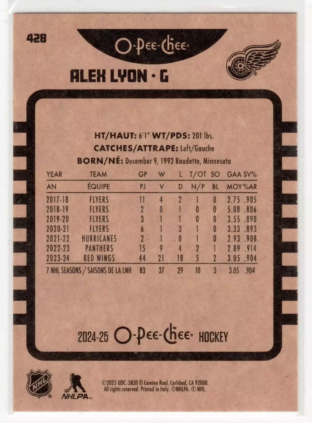 2024-25 O-Pee-Chee Retro #428 Alex Lyon 1