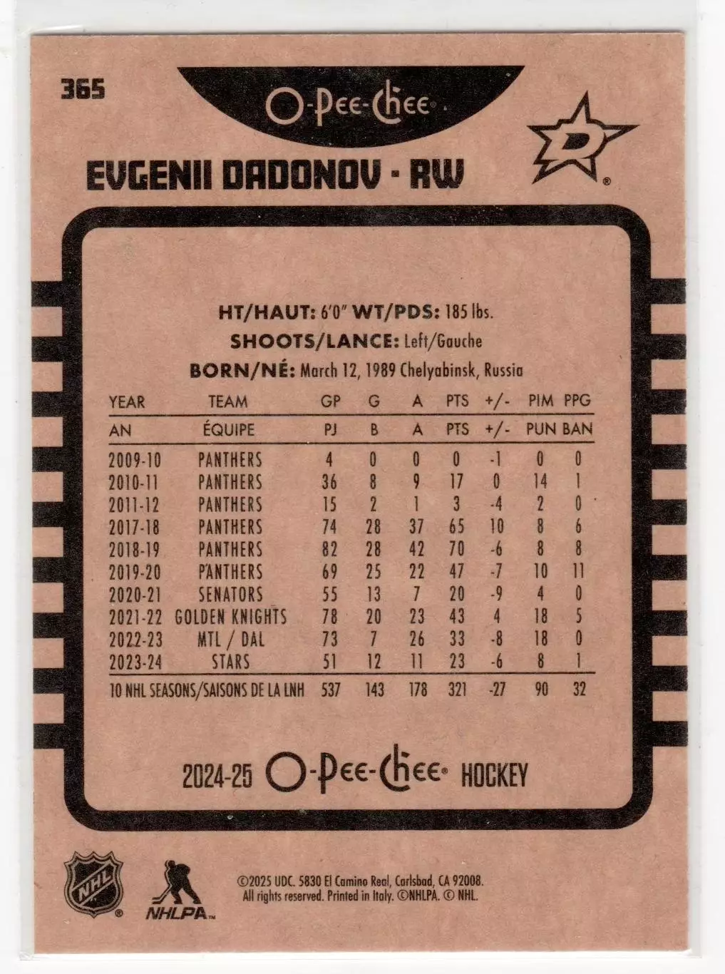 2024-25 O-Pee-Chee Retro #365 Evgenii Dadonov 1