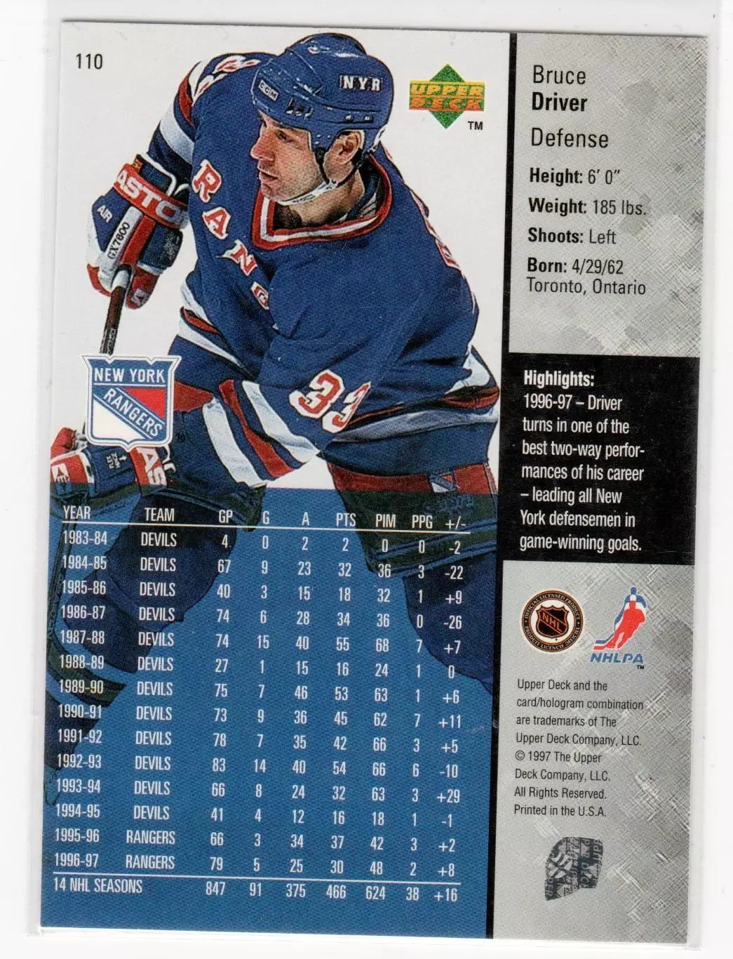1997-98 Upper Deck #110 Bruce Driver 1