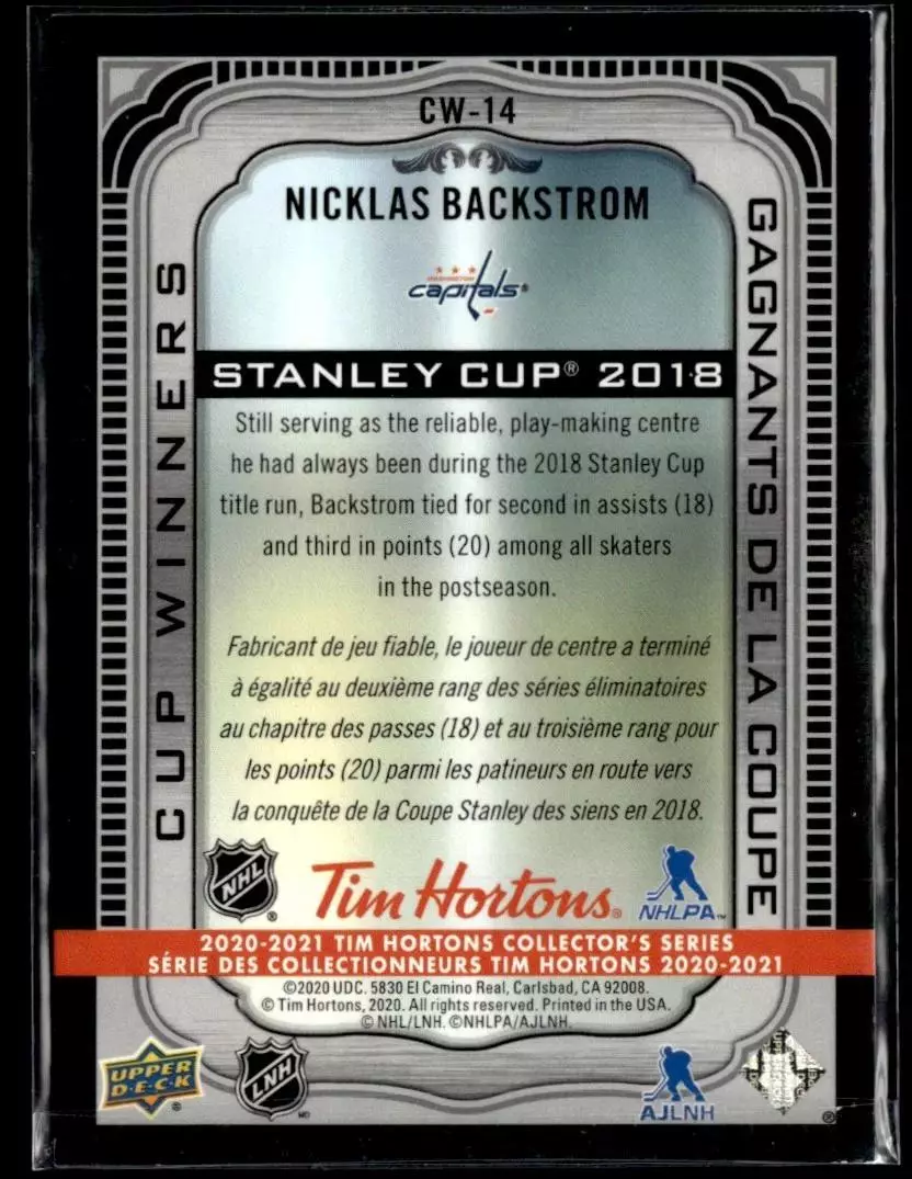 2020-21 Upper Deck Tim Hortons Cup Winners #CW14 Nicklas Backstrom 1