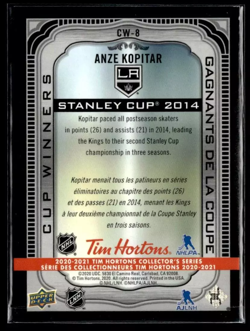 2020-21 Upper Deck Tim Hortons Cup Winners #CW8 Anze Kopitar 1