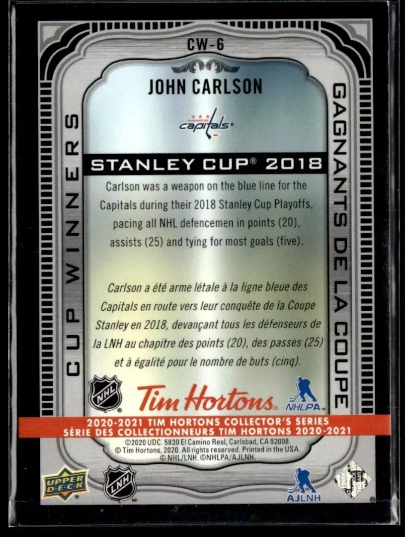 2020-21 Upper Deck Tim Hortons Cup Winners #CW6 John Carlson 1