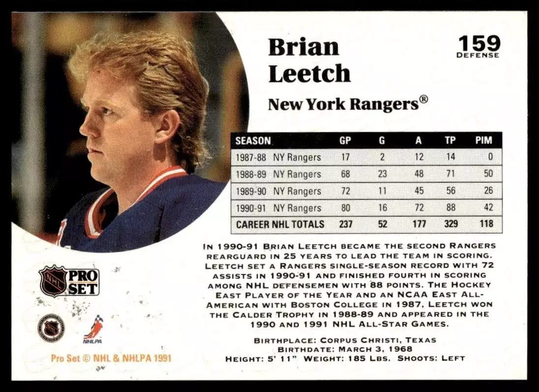 1991-92 Pro Set #159 Brian Leetch 1