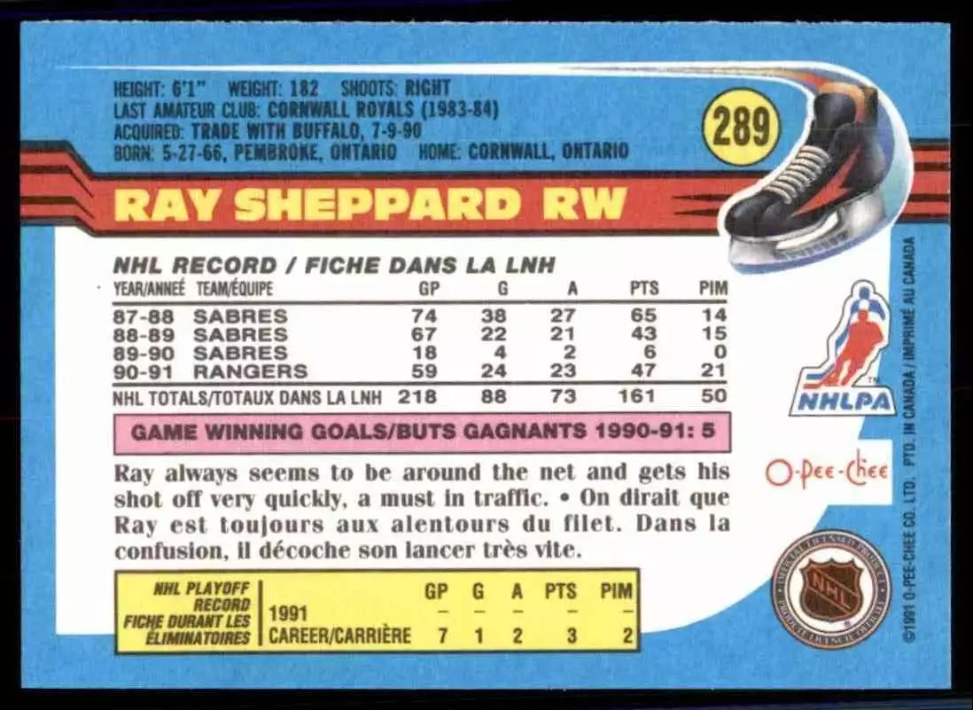 1991-92 O-Pee-Chee #289 Ray Sheppard 1
