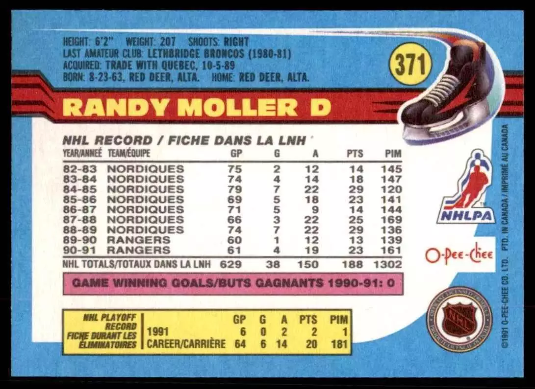 1991-92 O-Pee-Chee #371 Randy Moller 1
