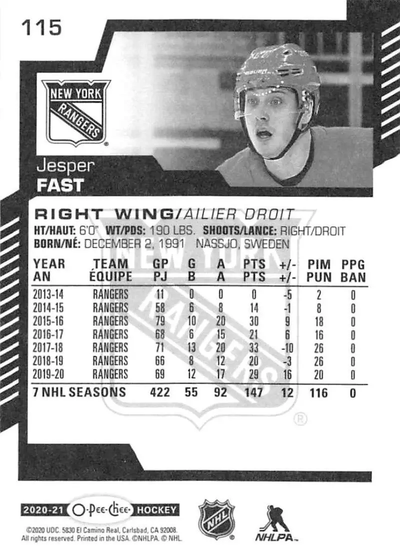 2020-21 O-Pee-Chee #115 Jesper Fast 1