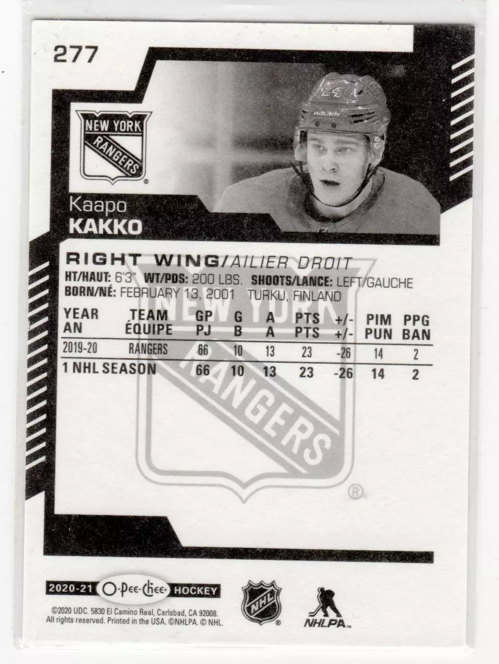 2020-21 O-Pee-Chee #277 Kaapo Kakko 1