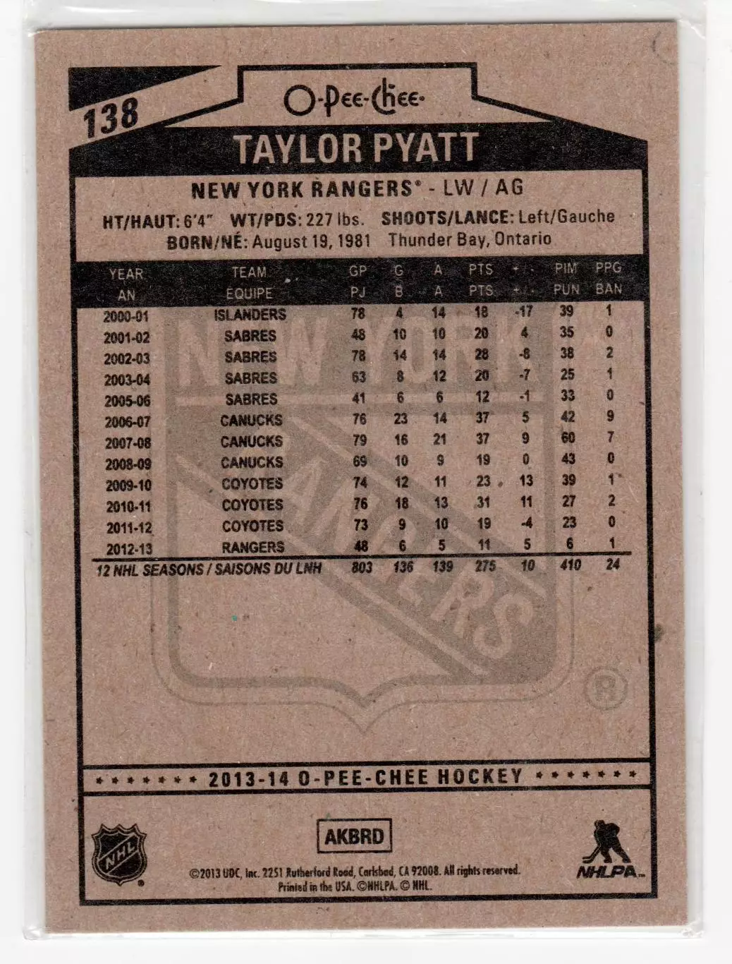 2013-14 O-Pee-Chee #138 Taylor Pyatt 1