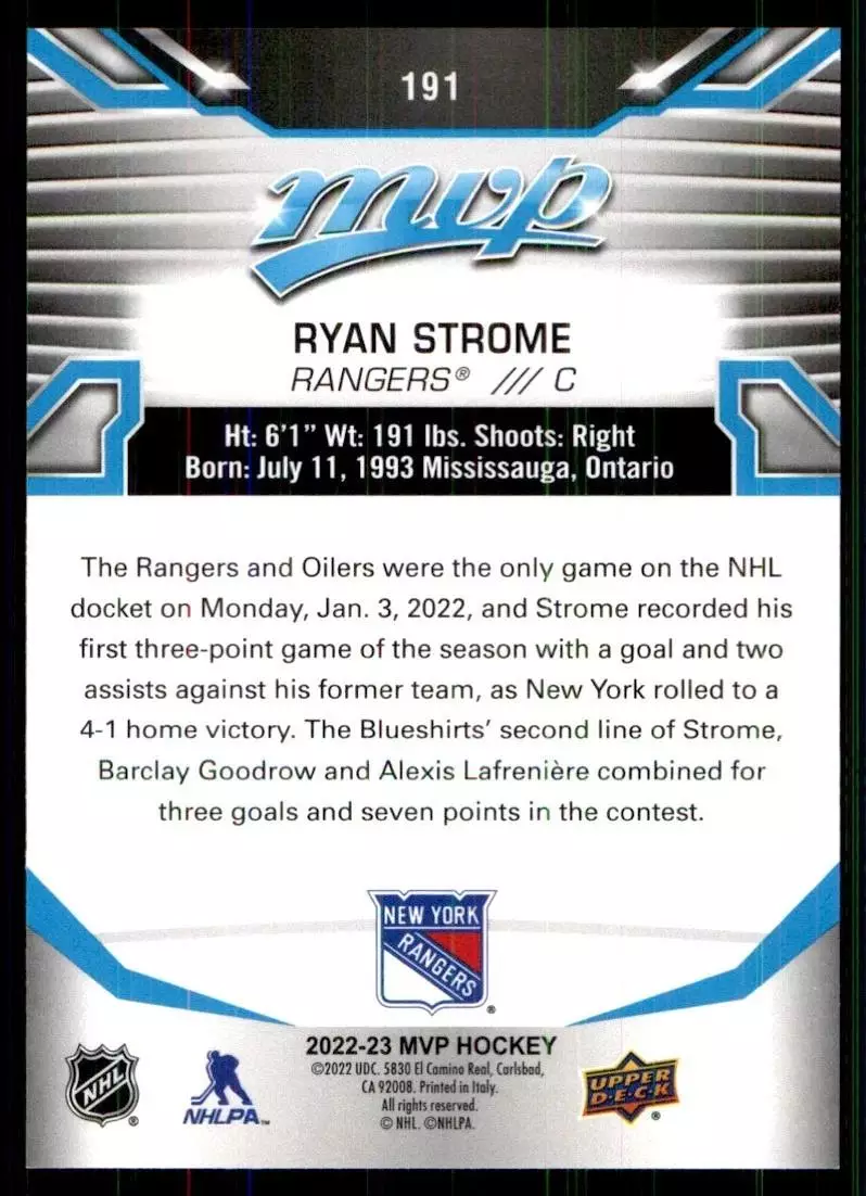 2022-23 Upper Deck MVP #191 Ryan Strome 1